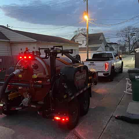 Project required us to vacuum out sewage spill from broken pipe in crawlspace. Our hydro excavating equipment was able to fit in alley to get close to work site.